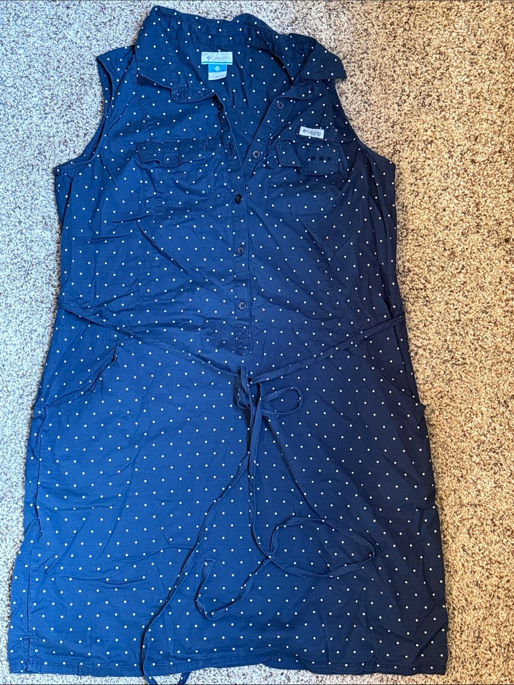 Columbia PFG Navy Blue Sleeveless Dot Shirt-Dress